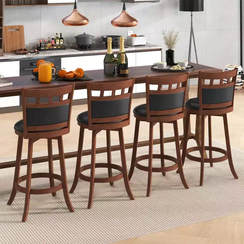 Lot de 2 tabourets de bar pivotants en bois Costway avec assise et dossier rembourrés en similicuir