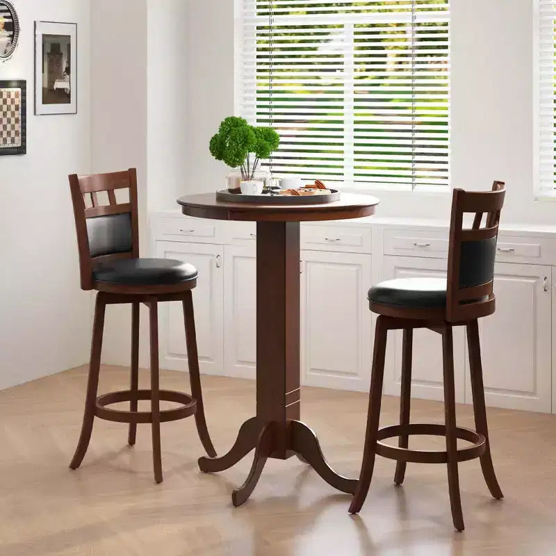 Lot de 2 tabourets de bar pivotants en bois Costway avec assise et dossier rembourrés en similicuir