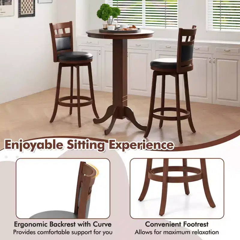 Lot de 2 tabourets de bar pivotants en bois Costway avec assise et dossier rembourrés en similicuir