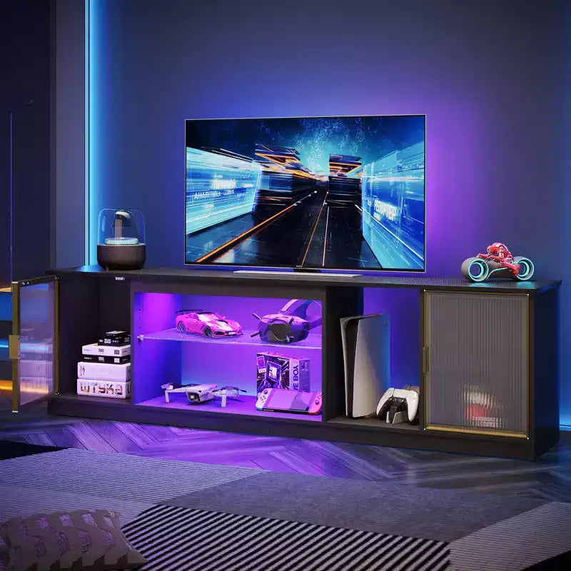 Meuble TV Bestier LED pour téléviseurs jusqu'à 75 pouces, meuble de divertissement avec tiroir et étagères de rangement