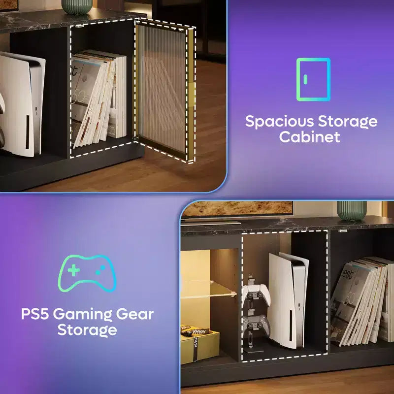 Meuble TV Bestier LED pour téléviseurs jusqu'à 75 pouces, meuble de divertissement avec tiroir et étagères de rangement