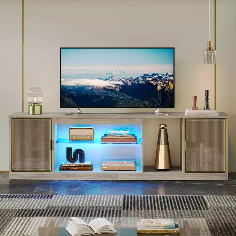 Meuble TV Bestier LED pour téléviseurs jusqu'à 75 pouces, meuble de divertissement avec tiroir et étagères de rangement