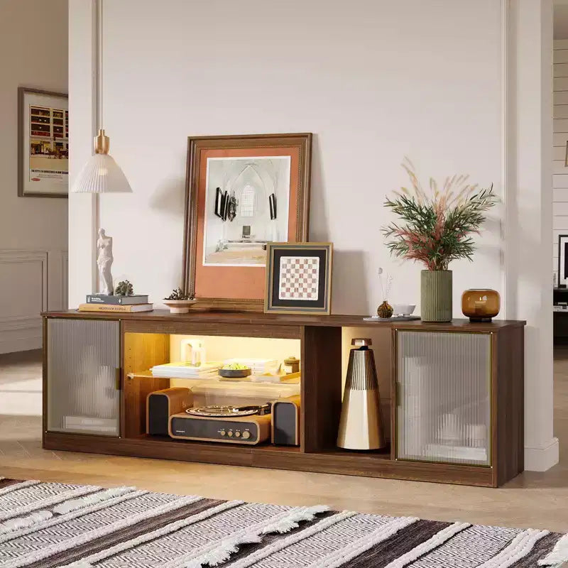 Meuble TV Bestier LED pour téléviseurs jusqu'à 75 pouces, meuble de divertissement avec tiroir et étagères de rangement