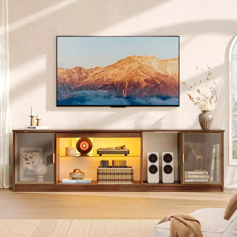 Meuble TV Bestier LED pour téléviseurs jusqu'à 75 pouces, meuble de divertissement avec tiroir et étagères de rangement