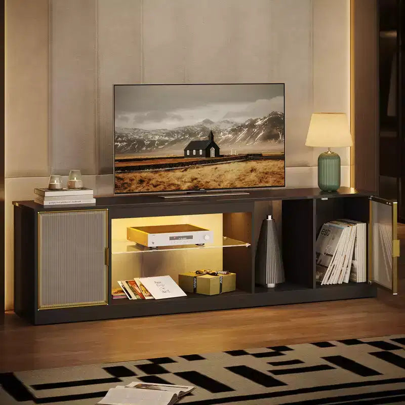 Meuble TV Bestier LED pour téléviseurs jusqu'à 75 pouces, meuble de divertissement avec tiroir et étagères de rangement