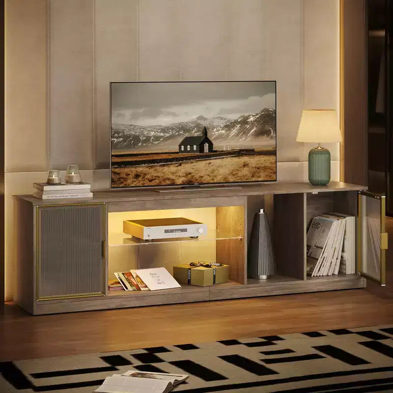 Meuble TV Bestier LED pour téléviseurs jusqu'à 75 pouces, meuble de divertissement avec tiroir et étagères de rangement