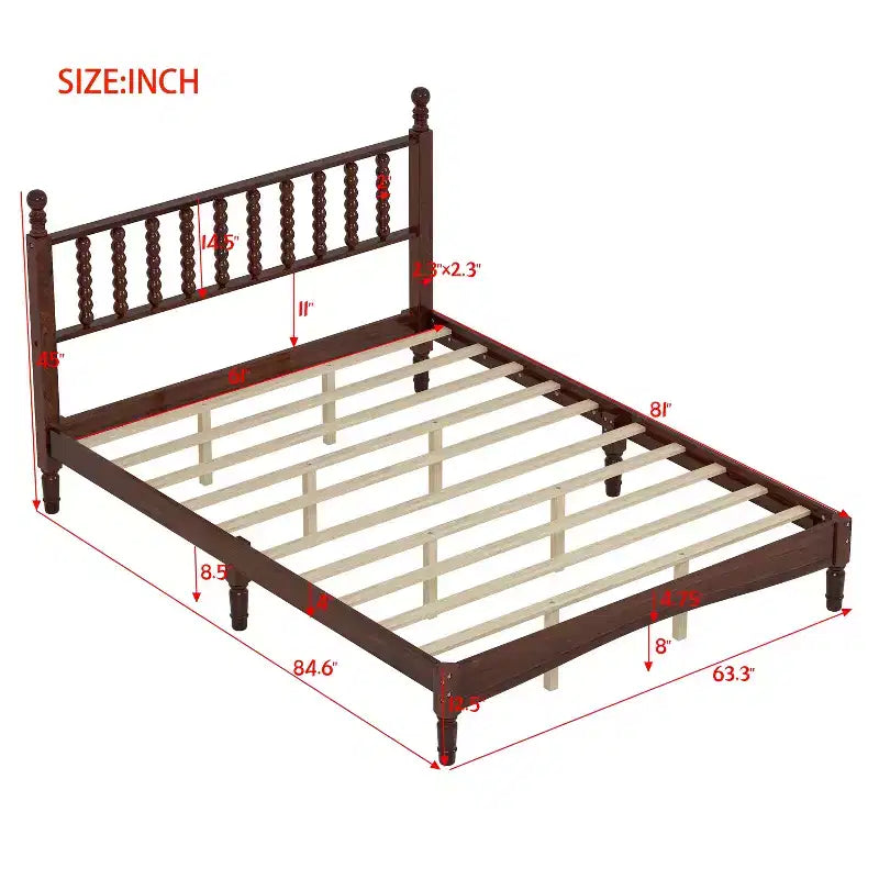 Lit plateforme en bois Queen size avec tête de lit en forme de calebasse, lit de style rétro avec support à lattes en bois - ModernLuxe