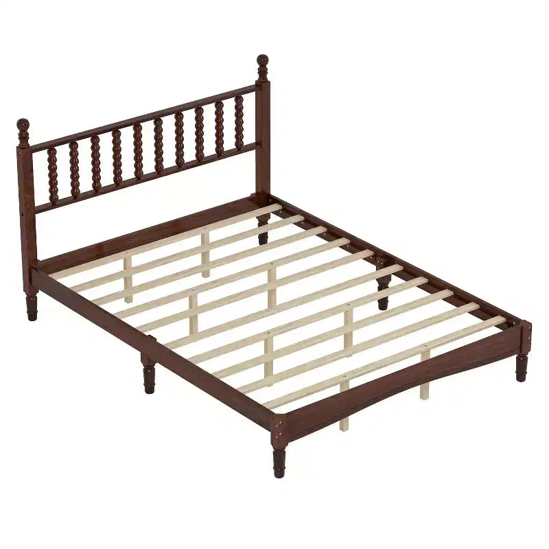Lit plateforme en bois Queen size avec tête de lit en forme de calebasse, lit de style rétro avec support à lattes en bois - ModernLuxe