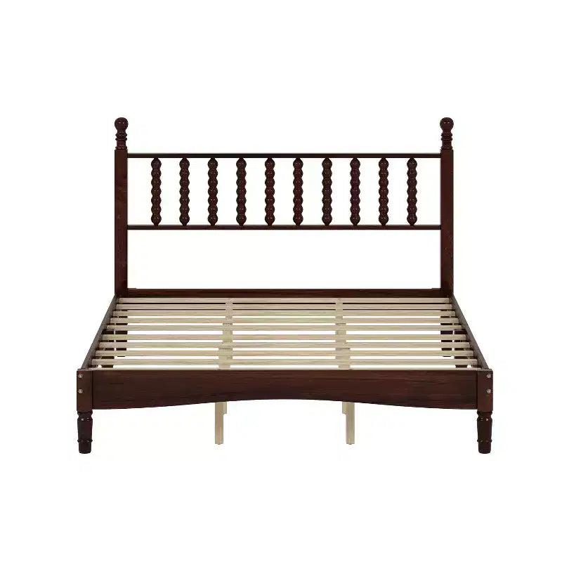 Lit plateforme en bois Queen size avec tête de lit en forme de calebasse, lit de style rétro avec support à lattes en bois - ModernLuxe