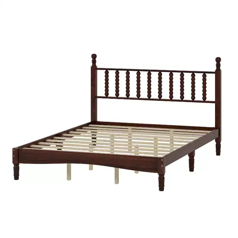 Lit plateforme en bois Queen size avec tête de lit en forme de calebasse, lit de style rétro avec support à lattes en bois - ModernLuxe