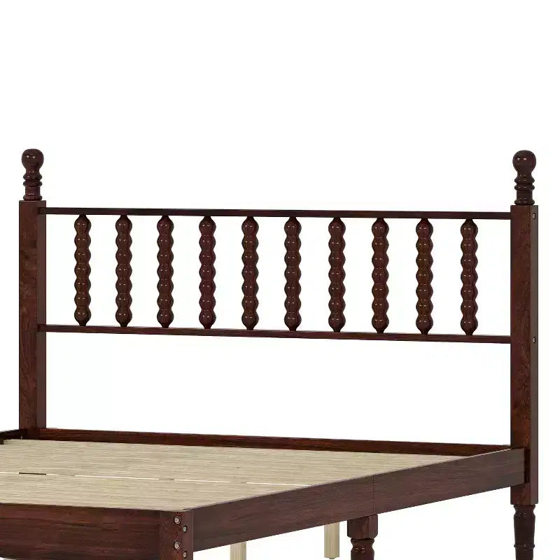 Lit plateforme en bois Queen size avec tête de lit en forme de calebasse, lit de style rétro avec support à lattes en bois - ModernLuxe