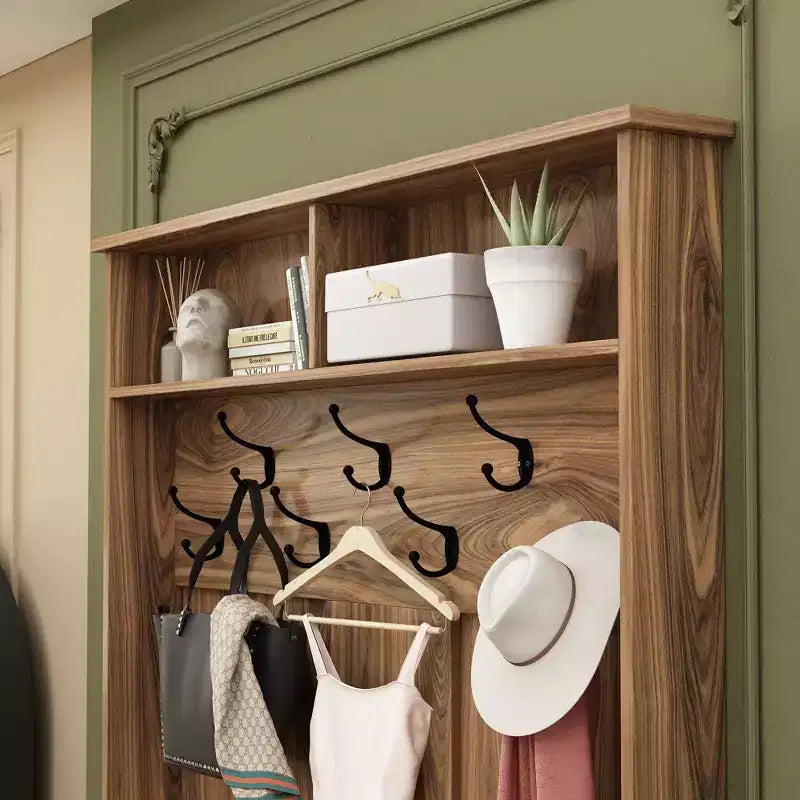 Banc d'entrée 3-en-1 Famapy en bois avec doubles patères et étagères