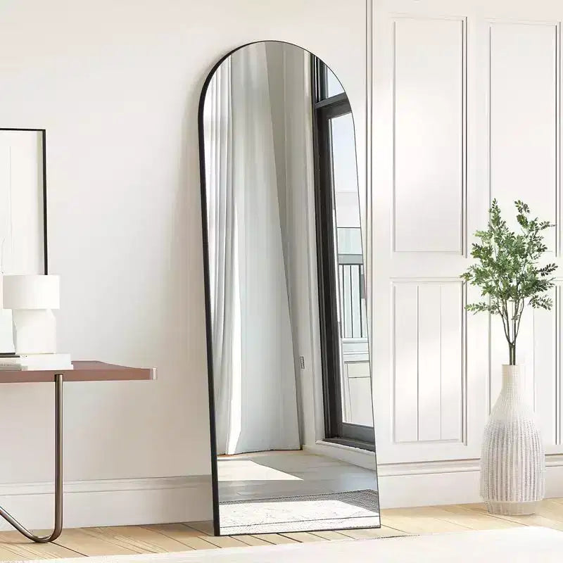 PexFix Grand miroir mural ou sur pied en bois arqué noir de 23 po L x 67 po H