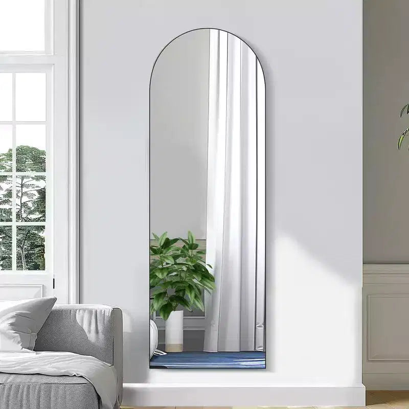 PexFix Grand miroir mural ou sur pied en bois arqué noir de 23 po L x 67 po H