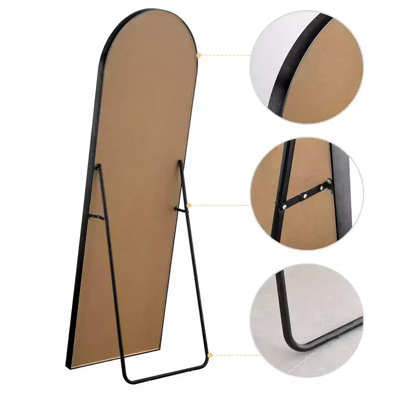 PexFix 64x21 Miroir sur Pied Pleine Longueur avec Cadre Fin en Alliage d'Aluminium, Angle Droit et Arc, Verre HD, Décor Moderne pour Chambre, Salon, Entrée, Noir