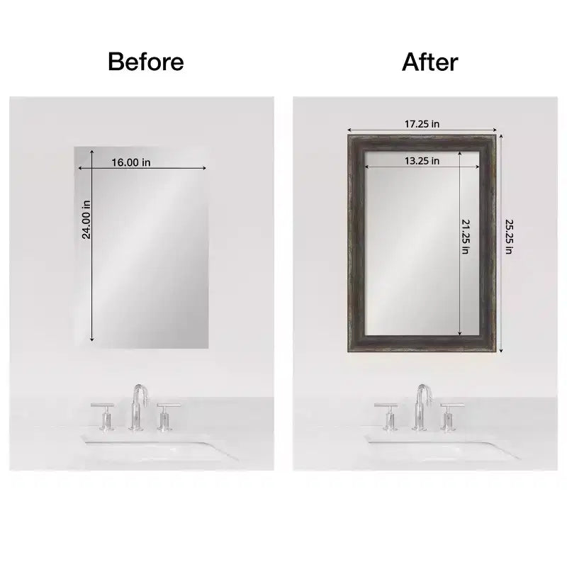Amanti Art Kit d'encadrement de miroir de salle de bain – Cadre autocollant entièrement assemblé – Miroir NON inclus – Cadre Bark Rustic Char