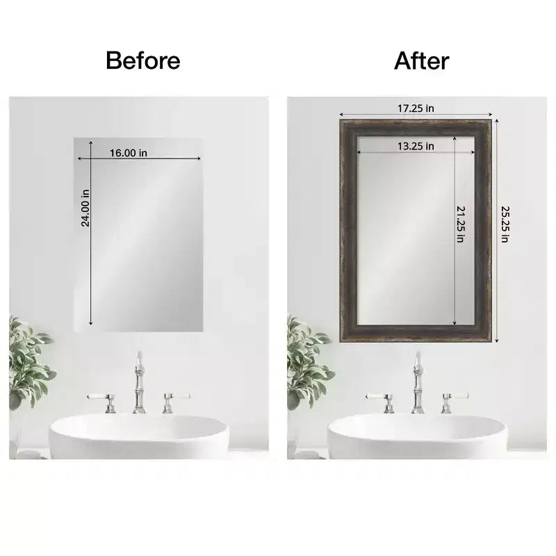 Amanti Art Kit d'encadrement de miroir de salle de bain – Cadre autocollant entièrement assemblé – Miroir NON inclus – Cadre Bark Rustic Char