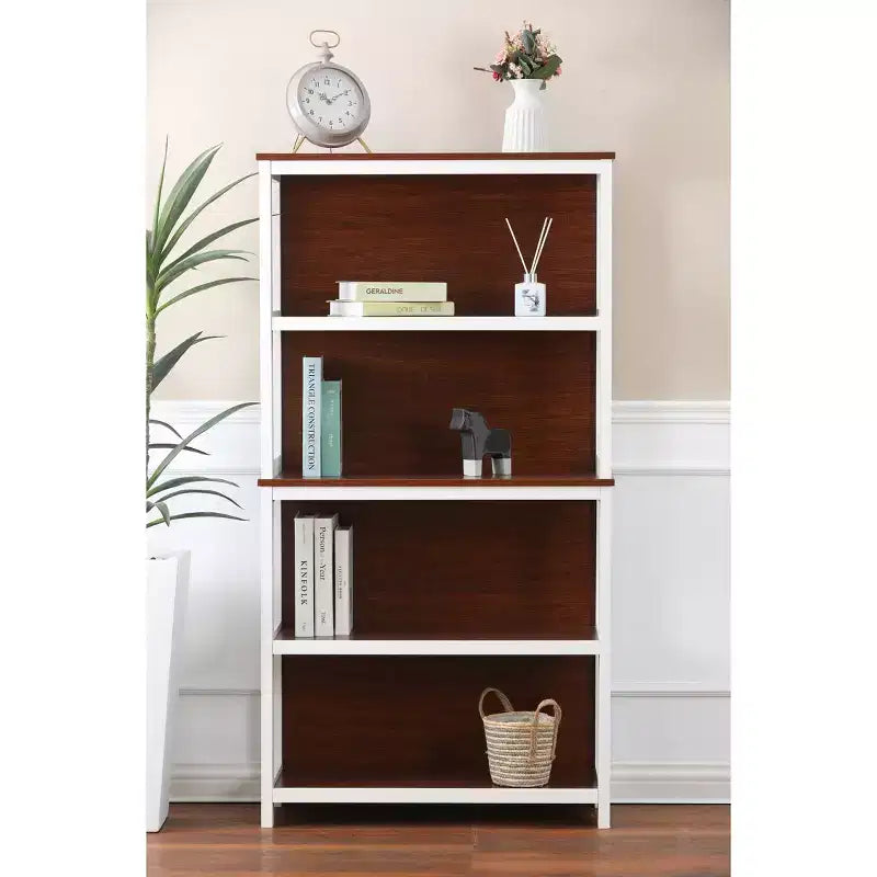 LuxenHome Étagère à 4 niveaux 151,1 cm H x 79,7 cm l, en bois manufacturé couleur cerisier et blanc, marron