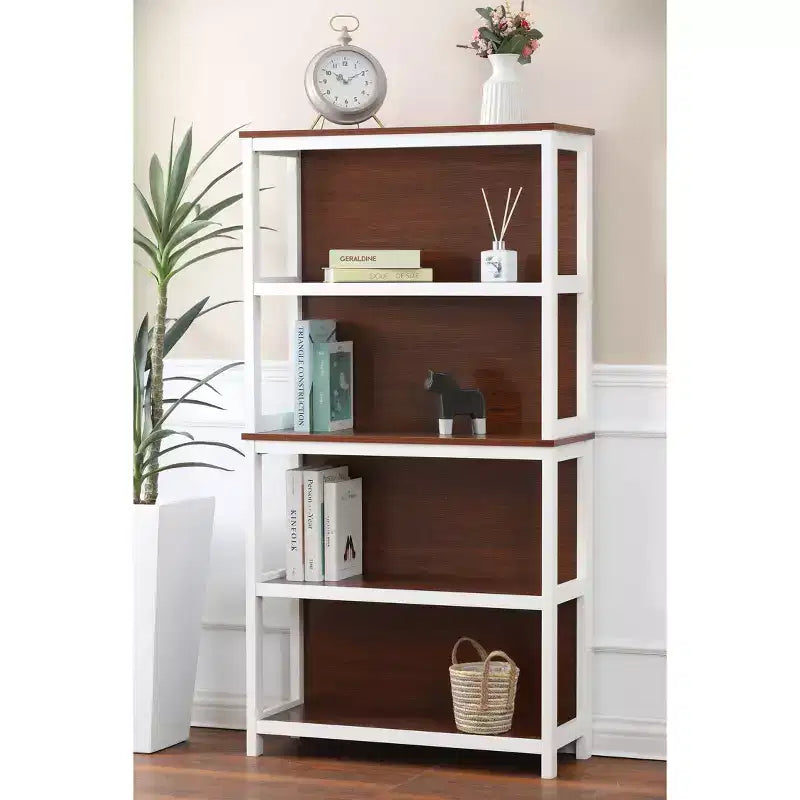 LuxenHome Étagère à 4 niveaux 151,1 cm H x 79,7 cm l, en bois manufacturé couleur cerisier et blanc, marron