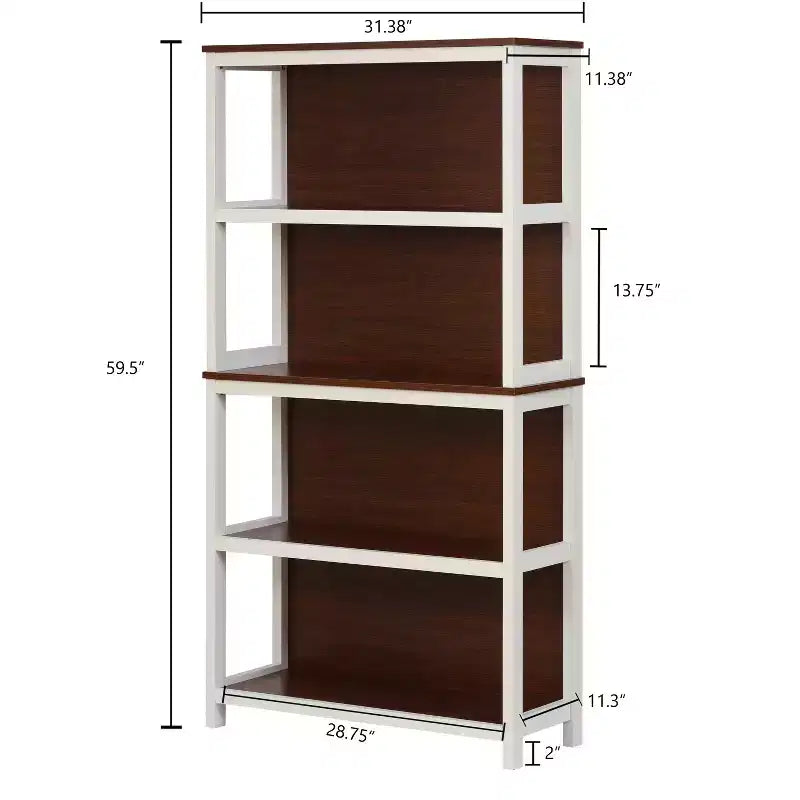 LuxenHome Étagère à 4 niveaux 151,1 cm H x 79,7 cm l, en bois manufacturé couleur cerisier et blanc, marron