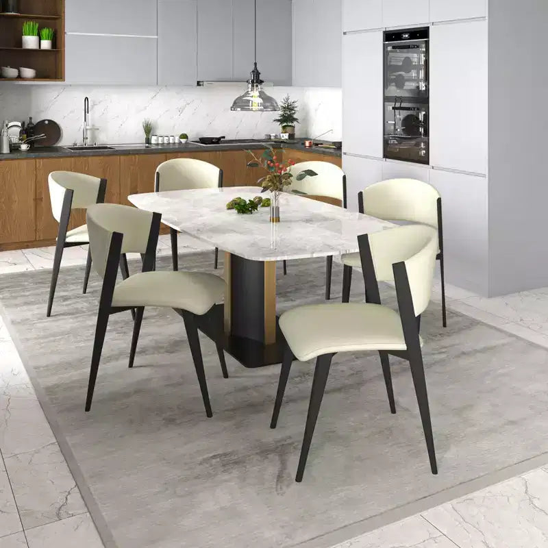 Chaise de salle à manger LeisureMod Aspen Series en cuir avec cadre et pieds en fer noir, pour cuisine moderne, salle à manger, ou café