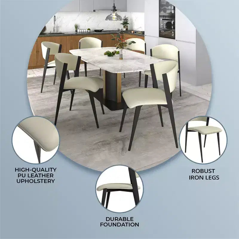 Chaise de salle à manger LeisureMod Aspen Series en cuir avec cadre et pieds en fer noir, pour cuisine moderne, salle à manger, ou café