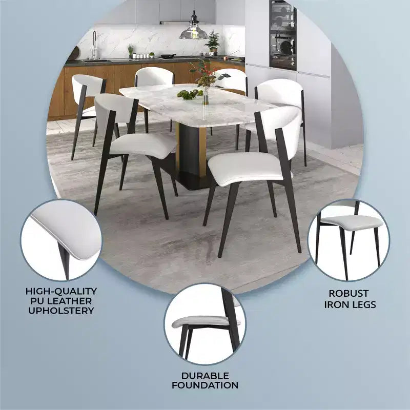 Chaise de salle à manger LeisureMod Aspen Series en cuir avec cadre et pieds en fer noir, pour cuisine moderne, salle à manger, ou café