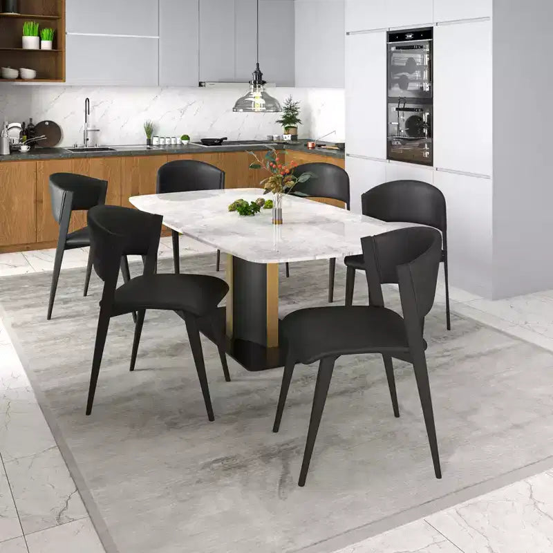 Chaise de salle à manger LeisureMod Aspen Series en cuir avec cadre et pieds en fer noir, pour cuisine moderne, salle à manger, ou café