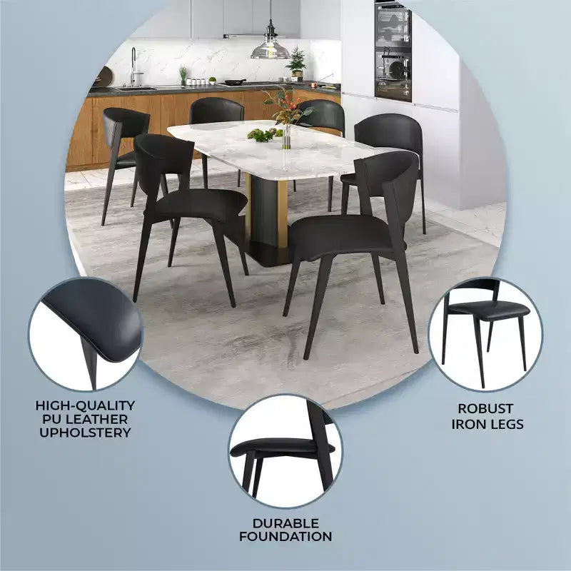 Chaise de salle à manger LeisureMod Aspen Series en cuir avec cadre et pieds en fer noir, pour cuisine moderne, salle à manger, ou café