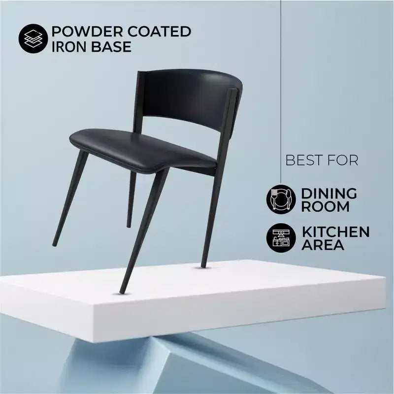 Chaise de salle à manger LeisureMod Aspen Series en cuir avec cadre et pieds en fer noir, pour cuisine moderne, salle à manger, ou café