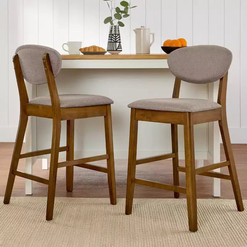 Lot de 2 tabourets de bar mi-hauts en bois et tissu, style moderne du milieu du siècle, de la marque Best Choice Products