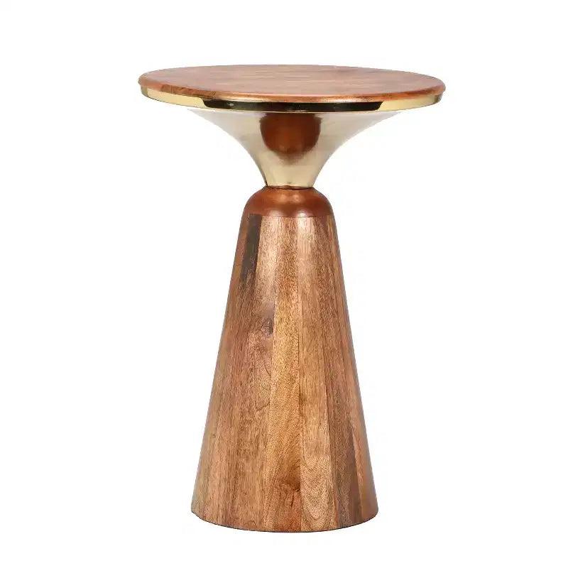 Table d'appoint ronde Christopher Knight Home Vera en bois de manguier et métal, doré/noyer