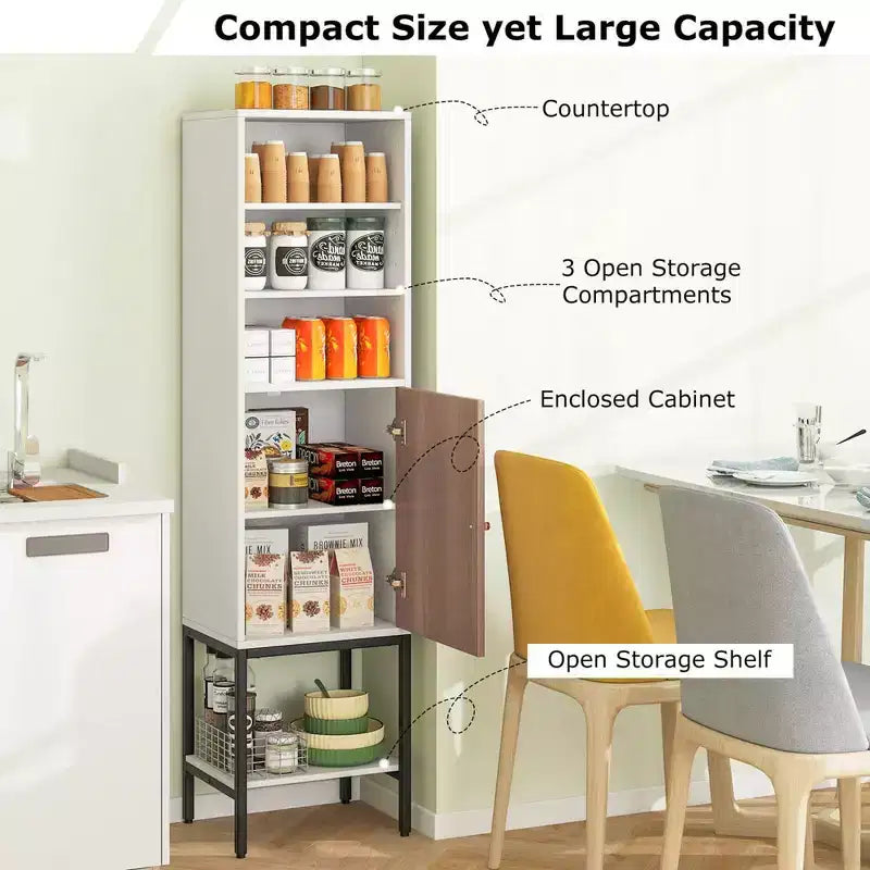 Meuble Colonne de Salle de Bain Costway de 57 po avec 1 Porte et 4 Étagères, Meuble Autonome Noir/Blanc