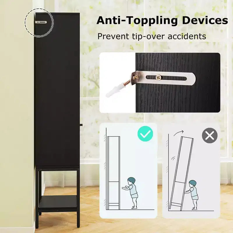 Meuble Colonne de Salle de Bain Costway de 57 po avec 1 Porte et 4 Étagères, Meuble Autonome Noir/Blanc