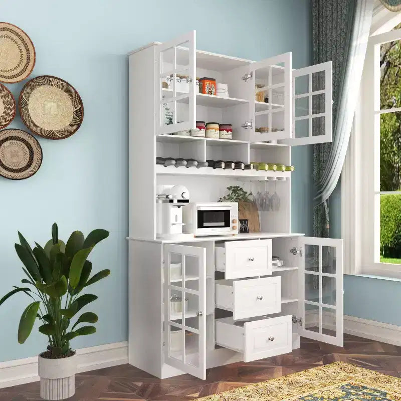 Meuble de cuisine en bois Hitow avec 3 tiroirs, 13 étagères et supports pour tasses et bouteilles