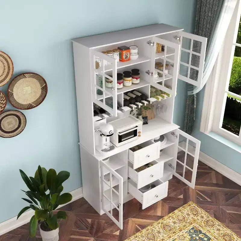 Meuble de cuisine en bois Hitow avec 3 tiroirs, 13 étagères et supports pour tasses et bouteilles