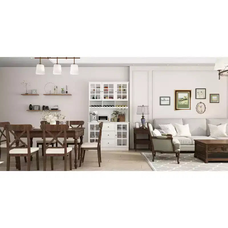 Meuble de cuisine en bois Hitow avec 3 tiroirs, 13 étagères et supports pour tasses et bouteilles