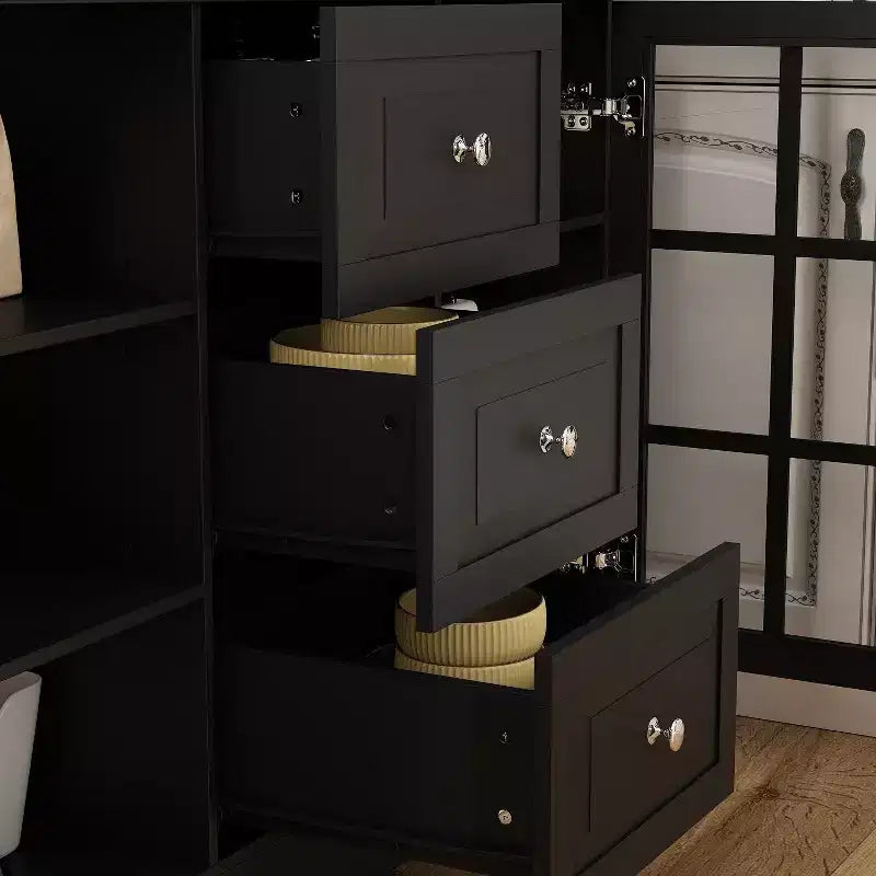 Meuble de cuisine en bois Hitow avec 3 tiroirs, 13 étagères et supports pour tasses et bouteilles