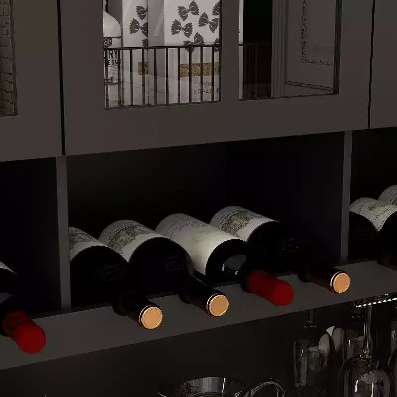 Meuble de cuisine en bois Hitow avec 3 tiroirs, 13 étagères et supports pour tasses et bouteilles