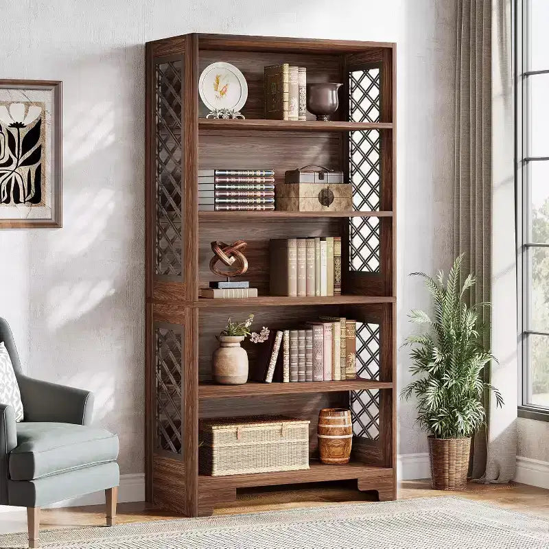 Lantine Bibliothèque à 6 niveaux, étagère vintage de 180 cm de haut, support de rangement autoportant à 5 étagères pour bureau à domicile, salon, chambre à coucher