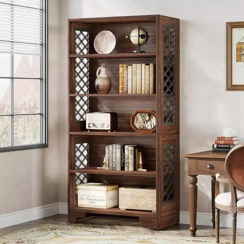 Lantine Bibliothèque à 6 niveaux, étagère vintage de 180 cm de haut, support de rangement autoportant à 5 étagères pour bureau à domicile, salon, chambre à coucher