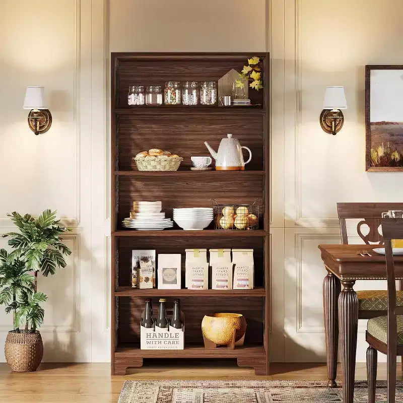 Lantine Bibliothèque à 6 niveaux, étagère vintage de 180 cm de haut, support de rangement autoportant à 5 étagères pour bureau à domicile, salon, chambre à coucher