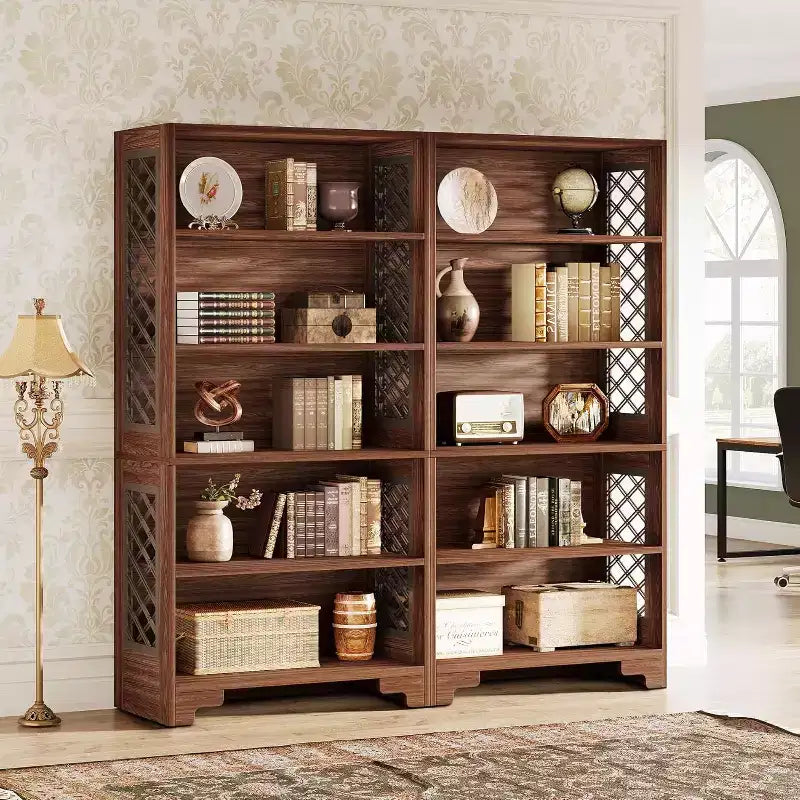 Lantine Bibliothèque à 6 niveaux, étagère vintage de 180 cm de haut, support de rangement autoportant à 5 étagères pour bureau à domicile, salon, chambre à coucher