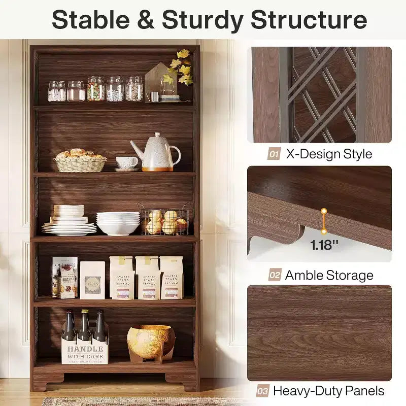 Lantine Bibliothèque à 6 niveaux, étagère vintage de 180 cm de haut, support de rangement autoportant à 5 étagères pour bureau à domicile, salon, chambre à coucher