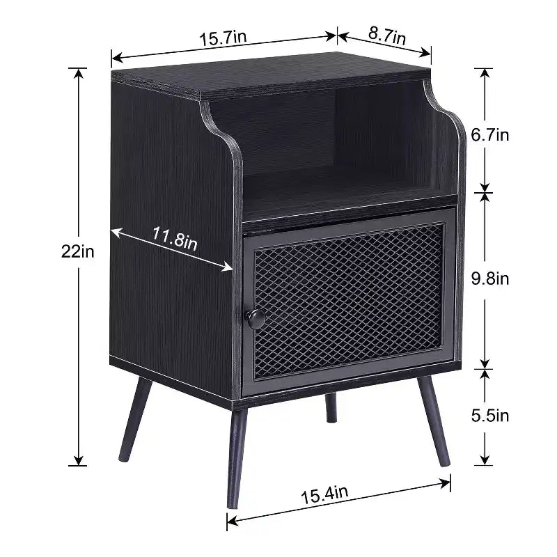 Table de chevet industrielle VECELO de style Mid-Century avec tiroir ouvert et étagère, marron/noir