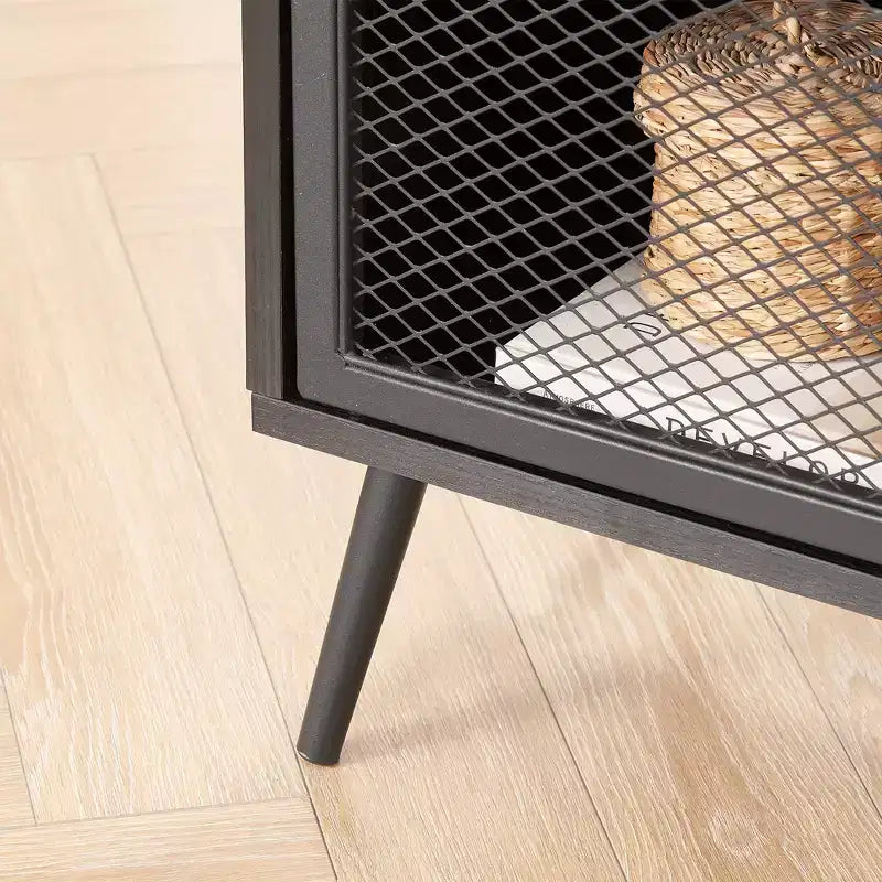 Table de chevet industrielle VECELO de style Mid-Century avec tiroir ouvert et étagère, marron/noir