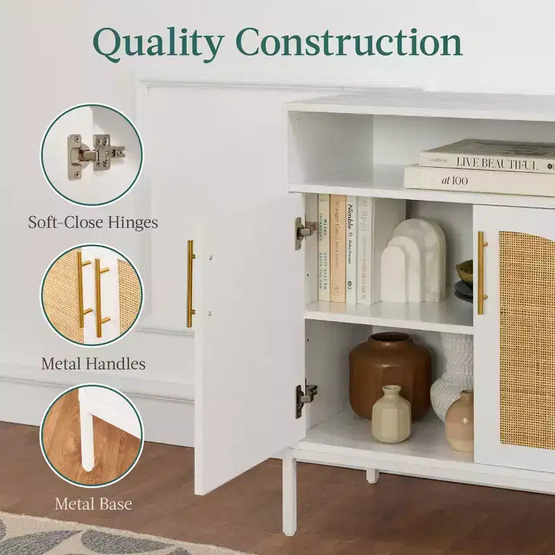 Meuble de rangement en rotin arqué à 2 portes Best Choice Products, buffet, avec découpe pour cordon, étagère de rangement réglable