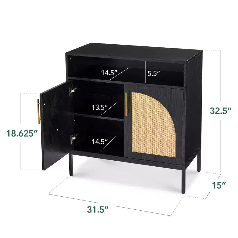 Meuble de rangement en rotin arqué à 2 portes Best Choice Products, buffet, avec découpe pour cordon, étagère de rangement réglable