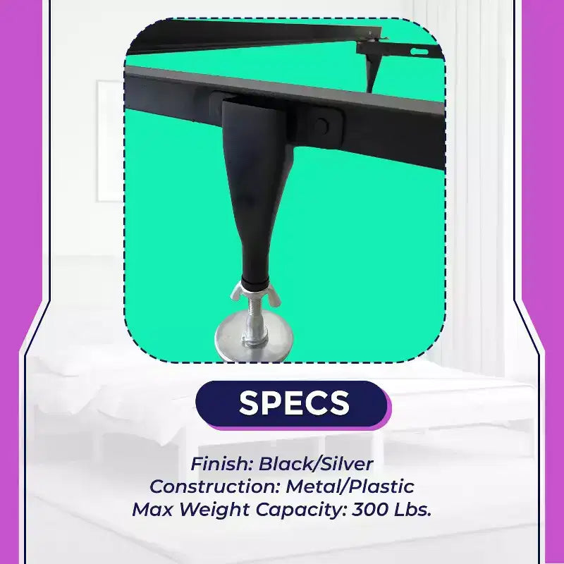 Pieds de lit réglables Kings Brand Furniture pour cadre de lit - Pieds de lit en métal pour remplacer les roulettes - Pieds de lit durables pour cadre de lit