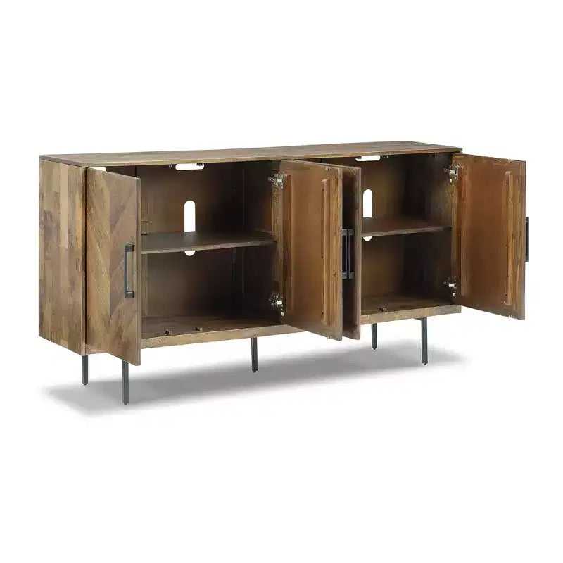 Meuble d'appoint contemporain Ashley Signature Design Prattville avec 4 portes à motif chevrons, marron